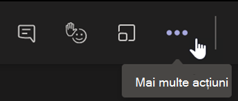 Captură de ecran care afișează butonul Mai multe acțiuni pe bara de instrumente a întâlnirii Teams.