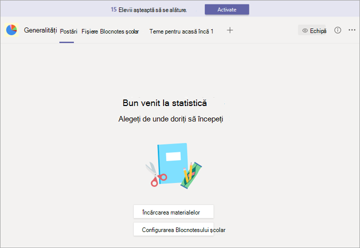 O echipă cu un banner și un buton Activare.