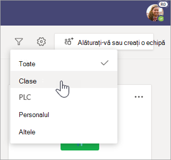 Filtrați tipurile de echipă.