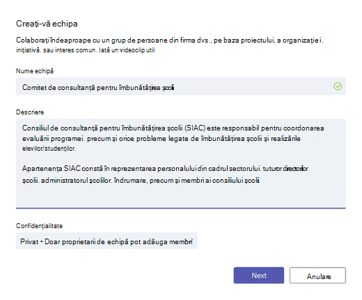 Creați o echipă
