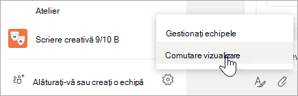 Selectați Mai multe opțiuni în partea de jos a listei Echipe pentru a comuta vizualizarea.