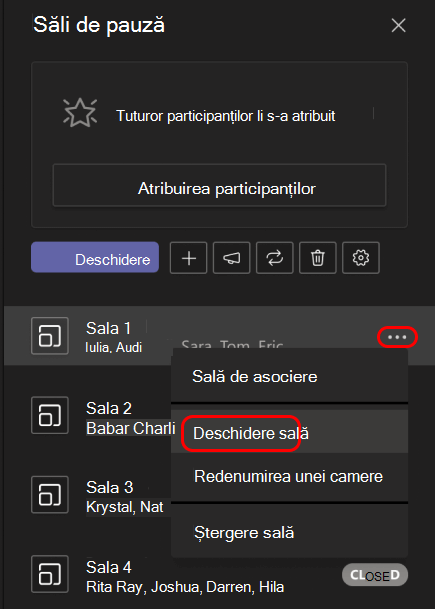 Imagine care arată cum să deschideți o singură sală pentru subgrupuri.