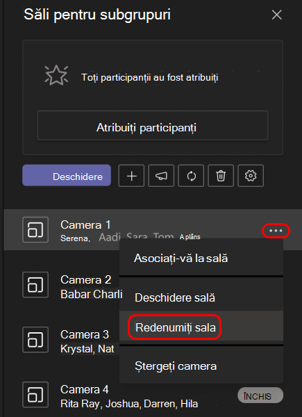 Imagine care arată cum să redenumiți o sală pentru subgrupuri.