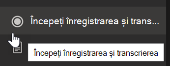 Captură de ecran care afișează opțiunea Începeți înregistrarea și transcrierea în meniul întâlnirii Teams.