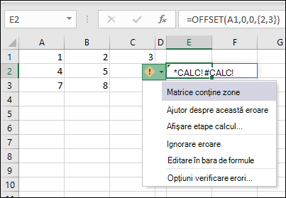 #CALC! eroare - matricea conține zone