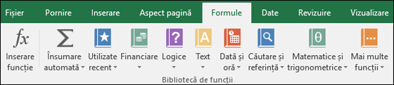 Fila Formule Excel din Panglică