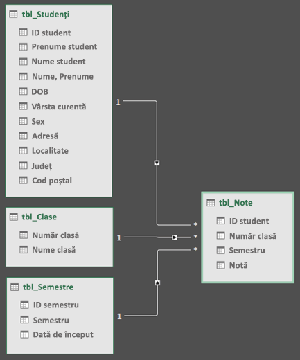 Vizualizarea diagramă relații din modelul de date Power Query