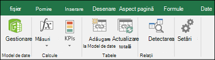 Meniul PowerPivot din panglica Excel