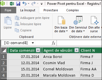 Vizualizare tabel PowerPivot