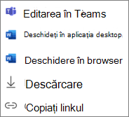 Meniul contextual pentru o selecție partajată