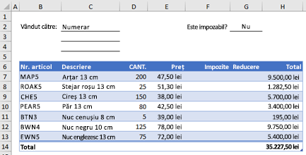 Example order form without a custom function