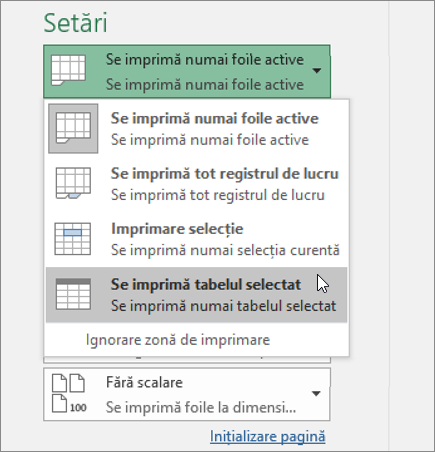 Imprimare tabel selectat