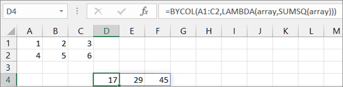 Al doilea exemplu de funcție BYCOL