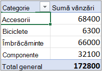 Un raport PivotTable în formă schiță sau tabelară