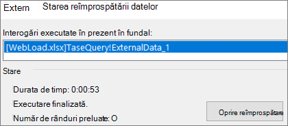 External Data Refresh Status dialog box
