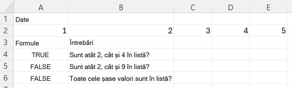 Utilizarea funcției HASALL pentru a verifica dacă o zonă conține toate valorile dintr-un set