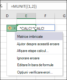Matrice imbricată #CALC! eroare
