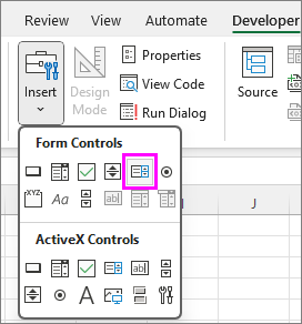 the list box form control button