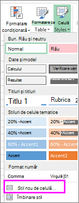 Opțiuni stil de celulă nou