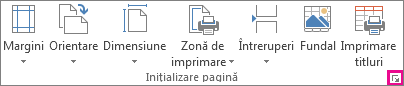 Lansatorul casetei de dialog din grupul Inițializare pagină