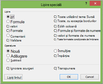 Caseta de dialog Lipire specială.