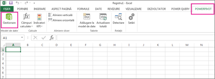 Fila PowerPivot și butonul Gestionare