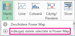 Comanda Adăugați datele selectate la Power Map