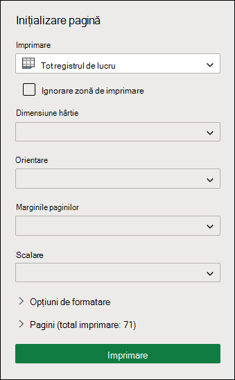 Imprimarea întregului registru de lucru în Excel pentru web
