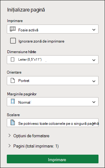 Print setup screen