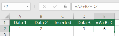 Formulele = A + B + C nu se actualizează dacă adăugați rânduri