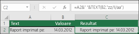 Exemplu de asociere a textului cu funcția TEXT