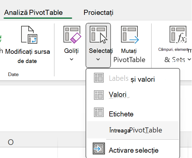 Selectați întregul buton PivotTable din Windows.
