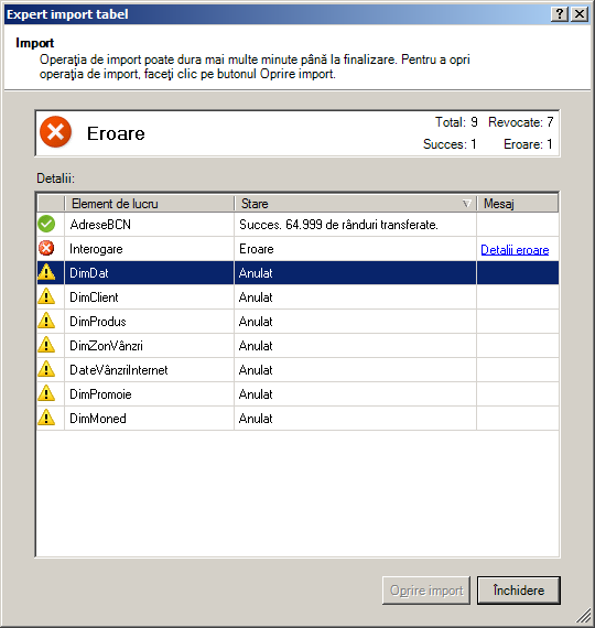 Mesaje de stare pentru reîmprospătarea datelor în PowerPivot