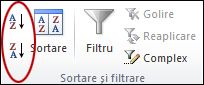 Butoanele Sortare din grupul Sortare & filtrare de pe fila Date din Excel