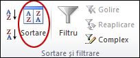 Comanda Sortare din grupul Sortare & filtrare de pe fila Date din Excel
