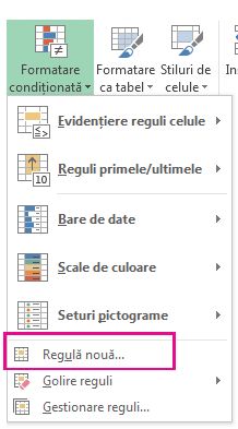 Butonul Formatare condițională pe fila Pornire