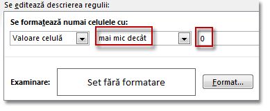 Caseta Editare reguli de formatare condițională