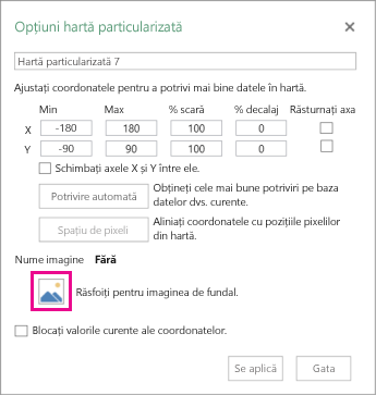 Caseta de dialog Opțiuni hartă particularizată