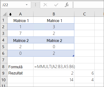 Funcția MMULT - Exemplul 1