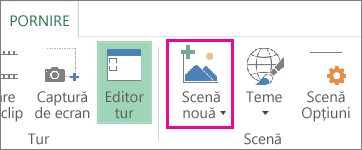 Butonul Scenă nouă de pe fila Pornire