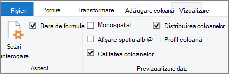 Opțiuni de profilare a datelor pe fila Vizualizare a panglicii Editor Power Query