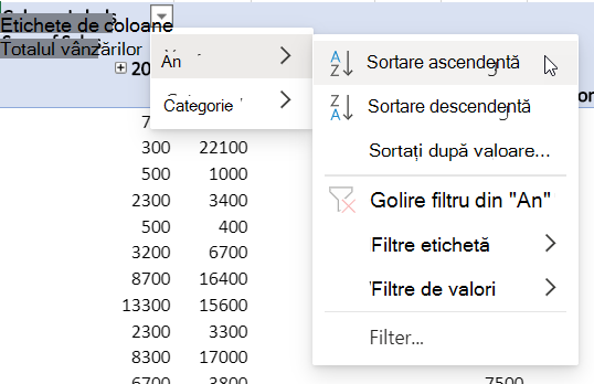 Zona Rânduri cu filtre combinate