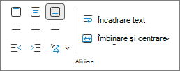 Captură de ecran care afișează alinierea textului.