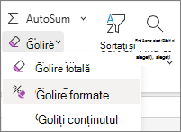 Captură de ecran cu Golire formate în grupul Editare.