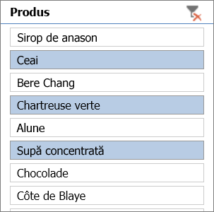 Slicer cu elemente selectate