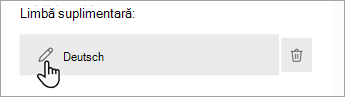 Captură de ecran afișând pictograma Editare creion pe care o puteți utiliza pentru a adăuga limbi la formularul sau testul Microsoft.