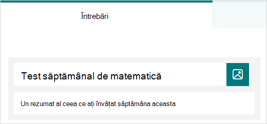 Exemplu de titlu și descriere pentru un test în Microsoft Forms