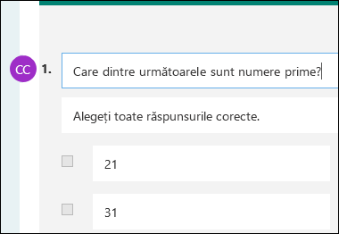 Contributor initials displayed next to quiz question