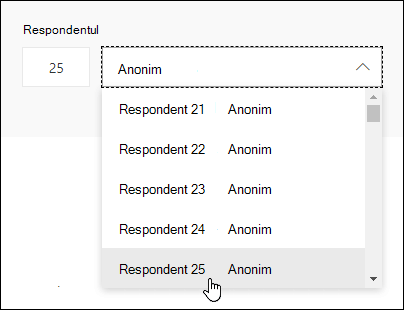 Introduceți un anumit număr în caseta de căutare a respondentului pentru a vedea detaliile răspunsului persoanelor respective în Microsoft Forms
