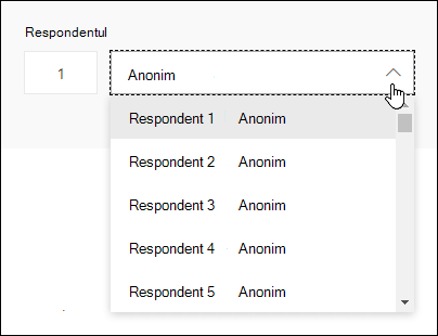 Vizualizarea unei liste verticale de respondenți din Microsoft Forms